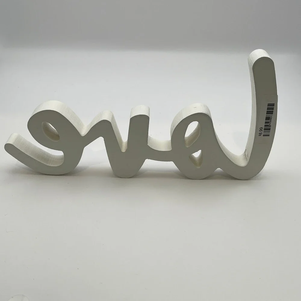 White Wooden Love Script Sign Freestanding Tabletop Decor 9 Inch Cursive Word
